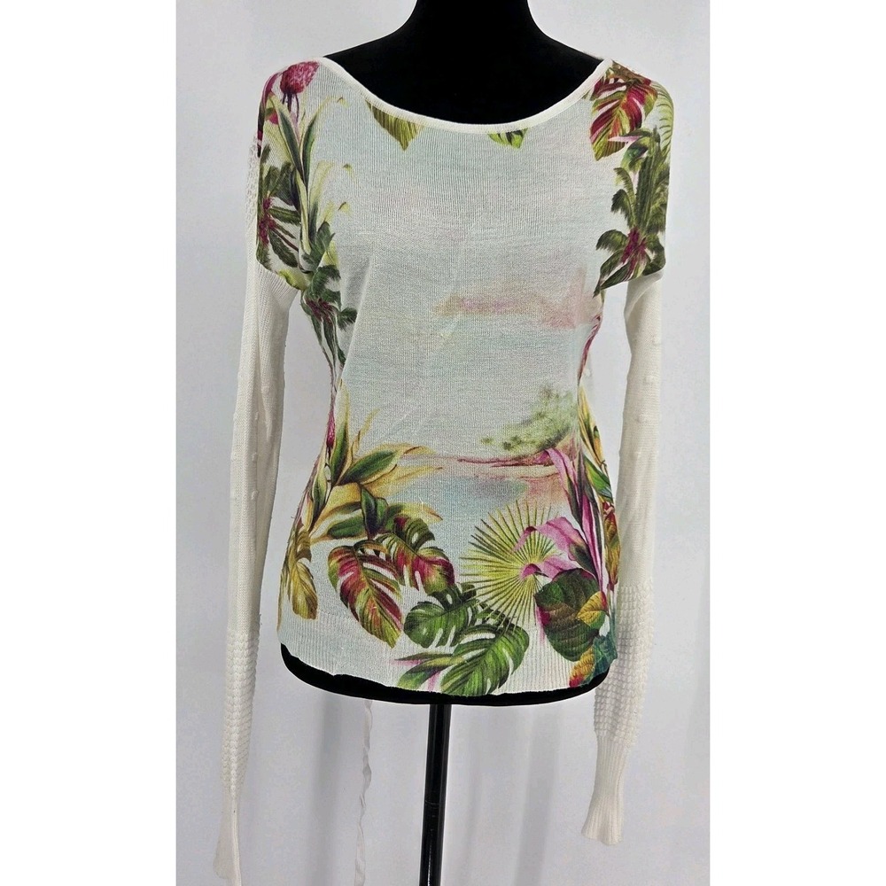 Farm Rio Lightweight Tropical Sweater Petite Beige